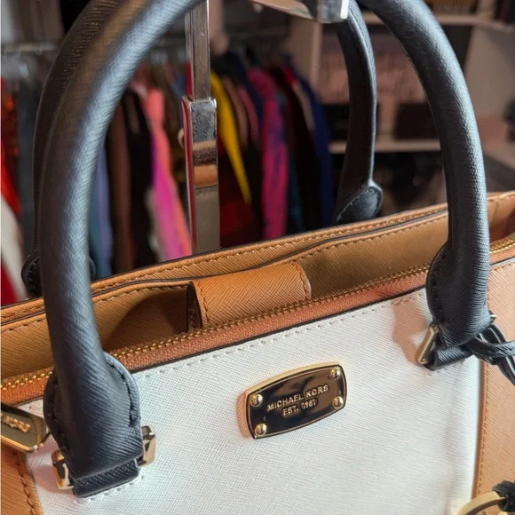 Michael Kors Tricolor Satchel in Black, White, and Tan - Picture 5 of 10